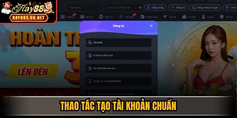 Thao tác tạo tài khoản chuẩn