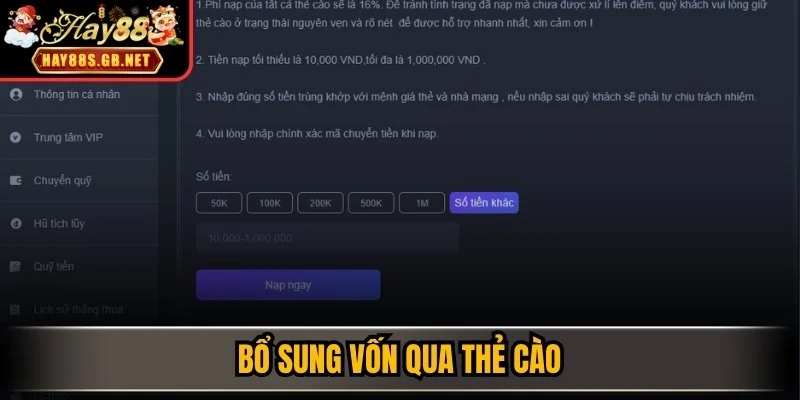 Bổ sung vốn qua thẻ cào
